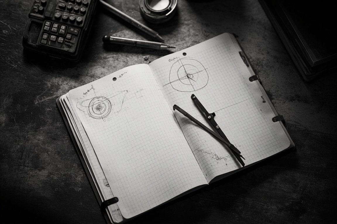 A lab notebook with handwritten notes and orbital diagrams